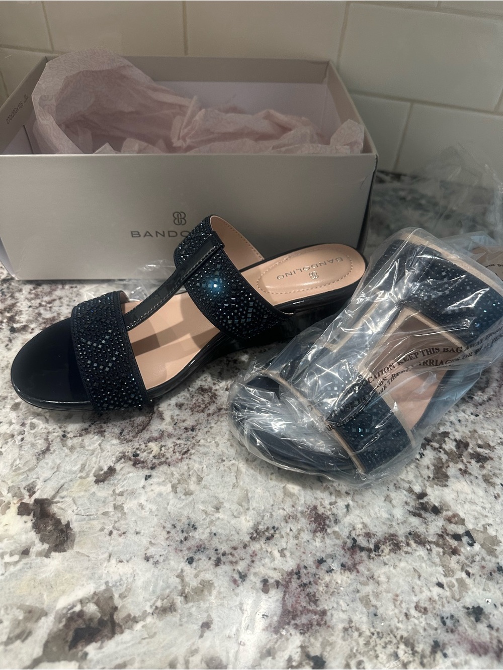 Bandolino Navy blue Sparkle Two-Strap Slide Sandals Brand New